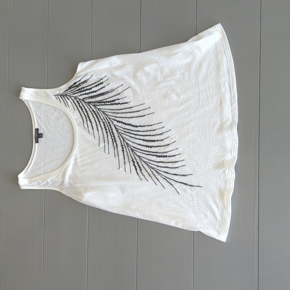 Express Women's White/Black Sequin Feather Print Tank Size X-small XS